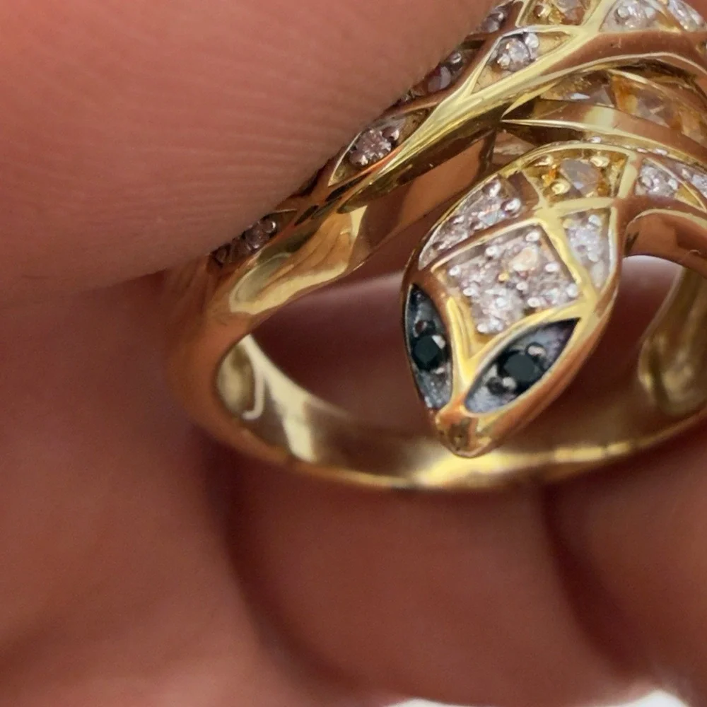 Vtg Djoy Sterling Silver Snake Ring Yellow Saphire Diamond Spinel 18k Vermeil